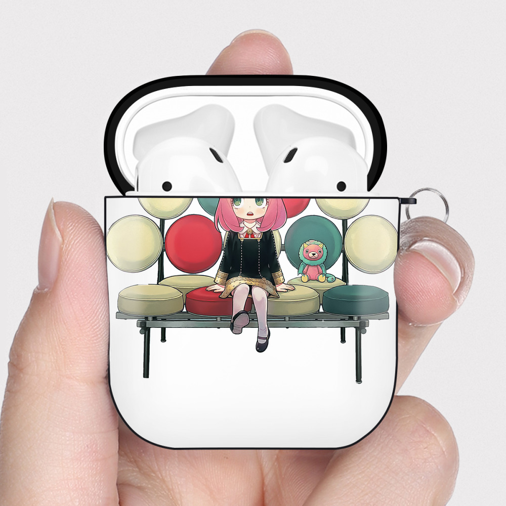 （画像用） SPY×FAMILY间谍家家酒 AirPods 第2世代保護ケース ハードシェル ブラック 耐衝撃・防指紋・カラビナ付き