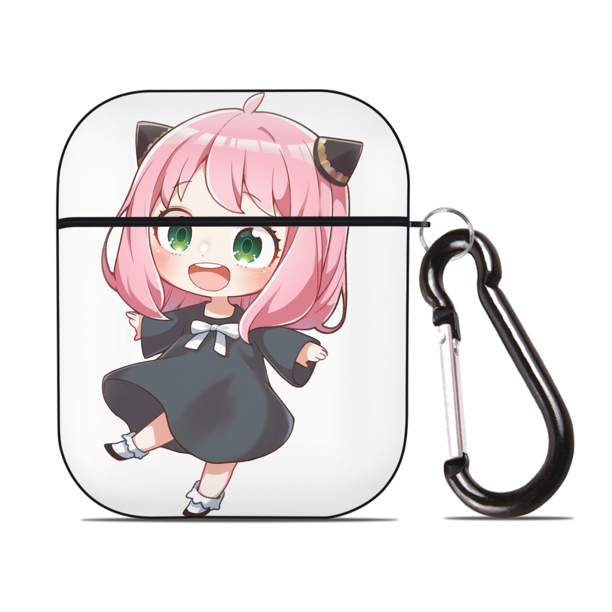 （画像用） SPY×FAMILY间谍家家酒 AirPods 第2世代保護ケース ハードシェル ブラック 耐衝撃・防指紋・カラビナ付き