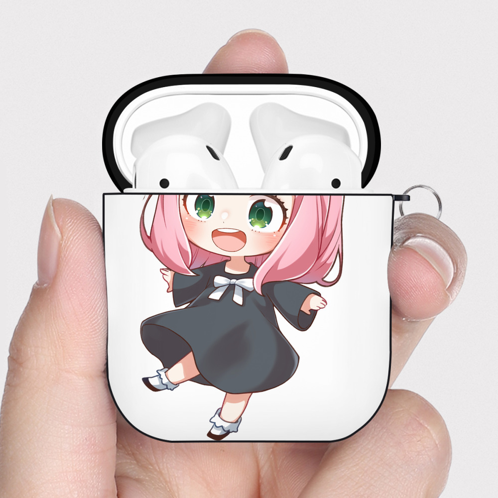 （画像用） SPY×FAMILY间谍家家酒 AirPods 第2世代保護ケース ハードシェル ブラック 耐衝撃・防指紋・カラビナ付き