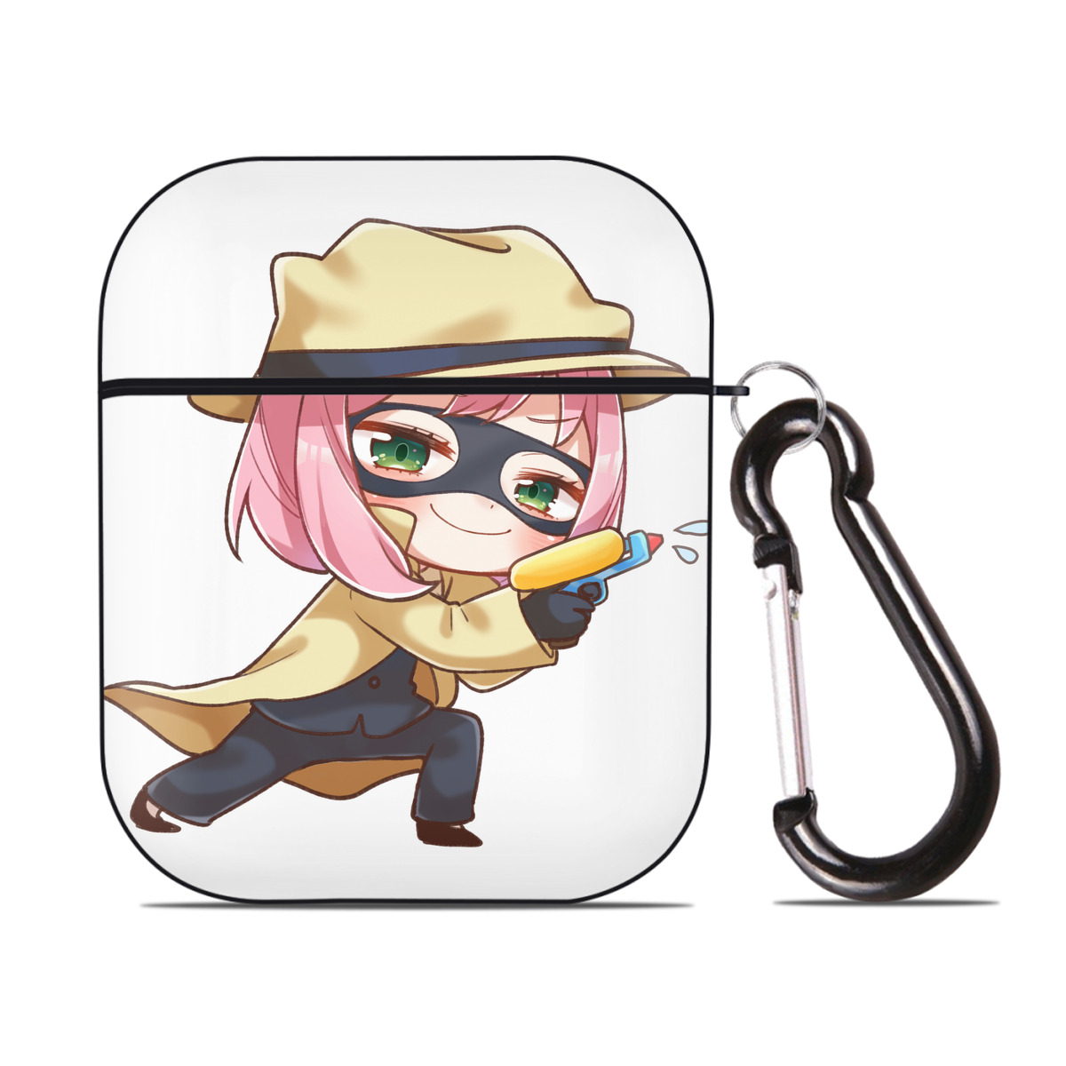 （画像用） SPY×FAMILY间谍家家酒 AirPods 第2世代保護ケース ハードシェル ブラック 耐衝撃・防指紋・カラビナ付き