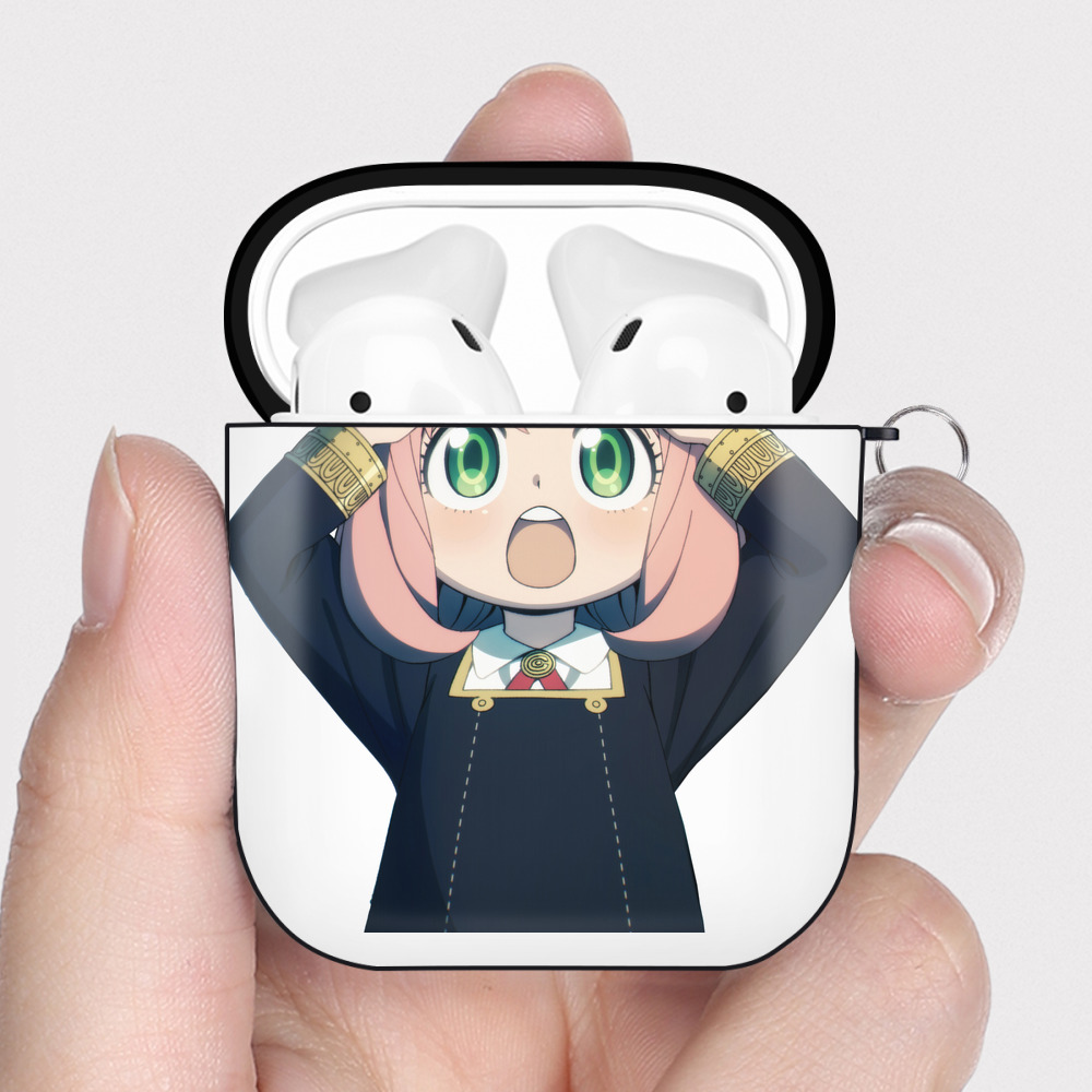 （画像用） SPY×FAMILY间谍家家酒 AirPods 第2世代保護ケース ハードシェル ブラック 耐衝撃・防指紋・カラビナ付き