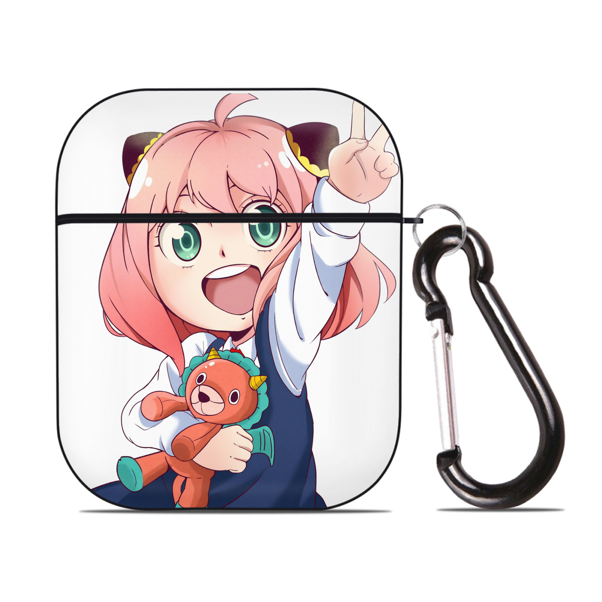 （画像用） SPY×FAMILY间谍家家酒 AirPods 第2世代保護ケース ハードシェル ブラック 耐衝撃・防指紋・カラビナ付き