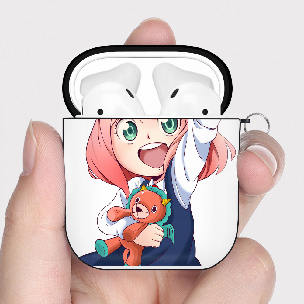 （画像用） SPY×FAMILY间谍家家酒 AirPods 第2世代保護ケース ハードシェル ブラック 耐衝撃・防指紋・カラビナ付き