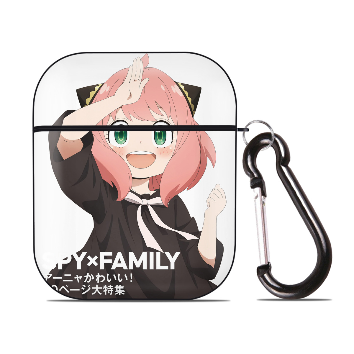 （画像用） SPY×FAMILY间谍家家酒 AirPods 第2世代保護ケース ハードシェル ブラック 耐衝撃・防指紋・カラビナ付き