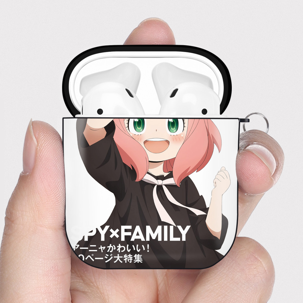 （画像用） SPY×FAMILY间谍家家酒 AirPods 第2世代保護ケース ハードシェル ブラック 耐衝撃・防指紋・カラビナ付き