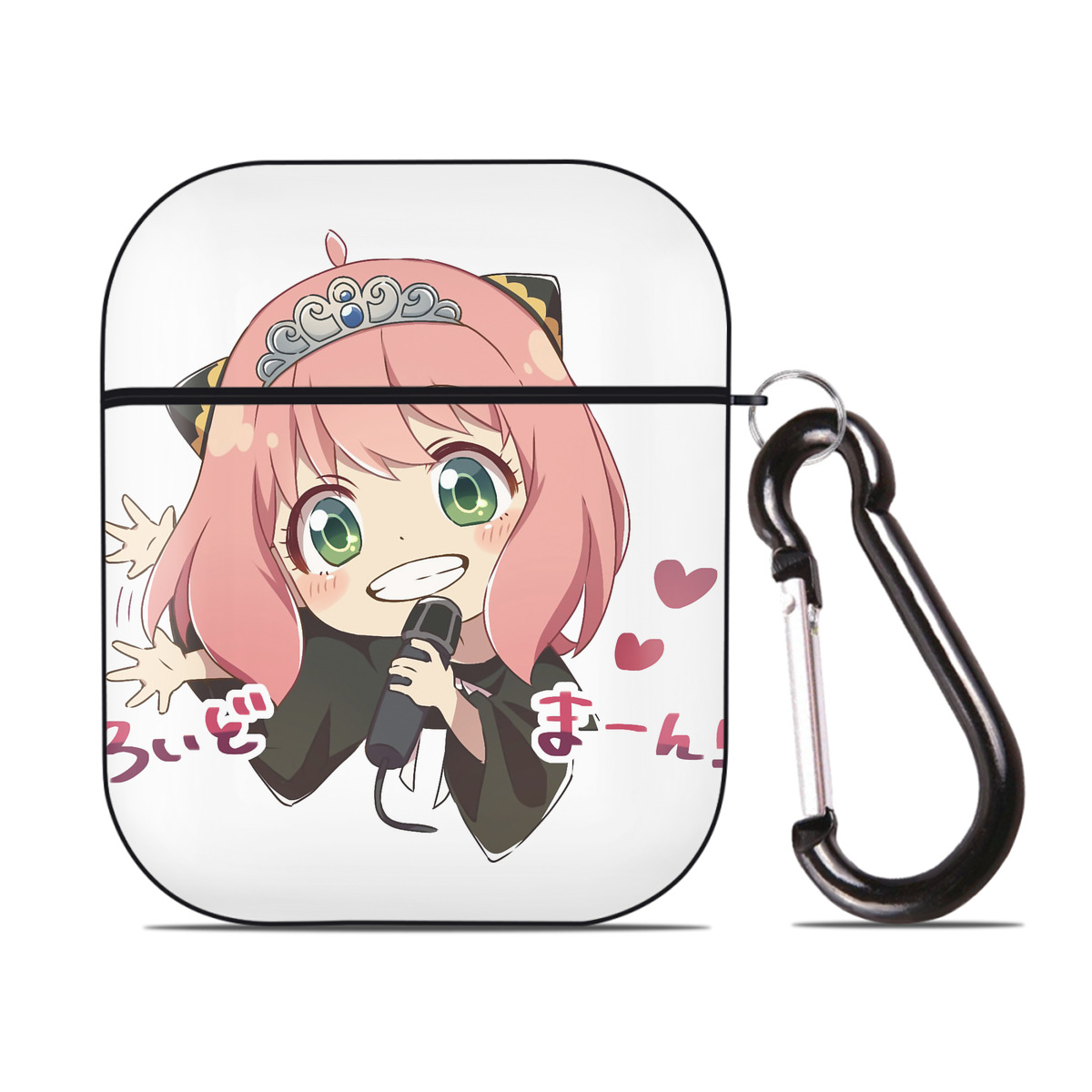 （画像用） SPY×FAMILY间谍家家酒 AirPods 第2世代保護ケース ハードシェル ブラック 耐衝撃・防指紋・カラビナ付き