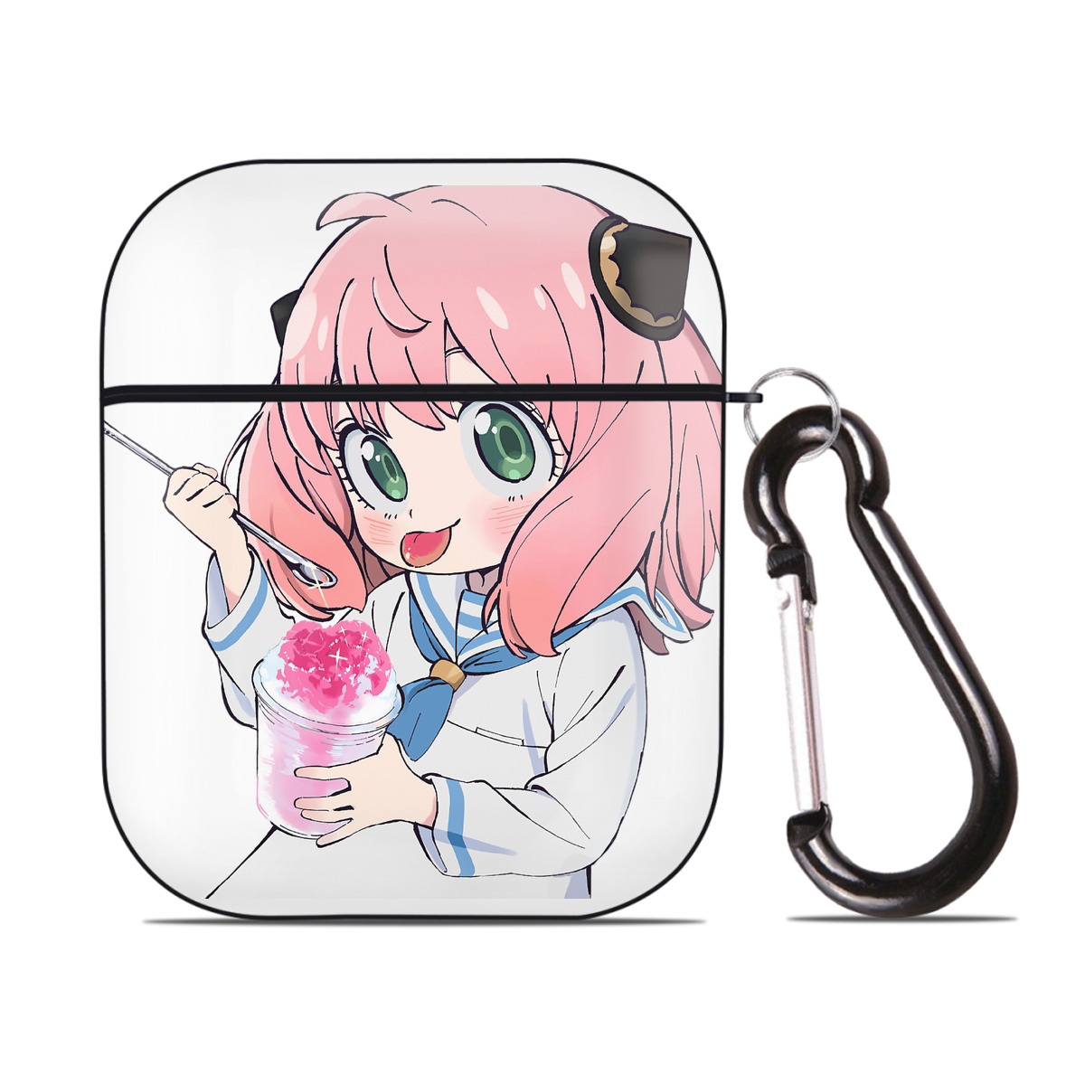 （画像用） SPY×FAMILY间谍家家酒 AirPods 第2世代保護ケース ハードシェル ブラック 耐衝撃・防指紋・カラビナ付き