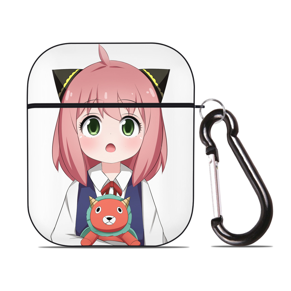 （画像用） SPY×FAMILY间谍家家酒 AirPods 第2世代保護ケース ハードシェル ブラック 耐衝撃・防指紋・カラビナ付き