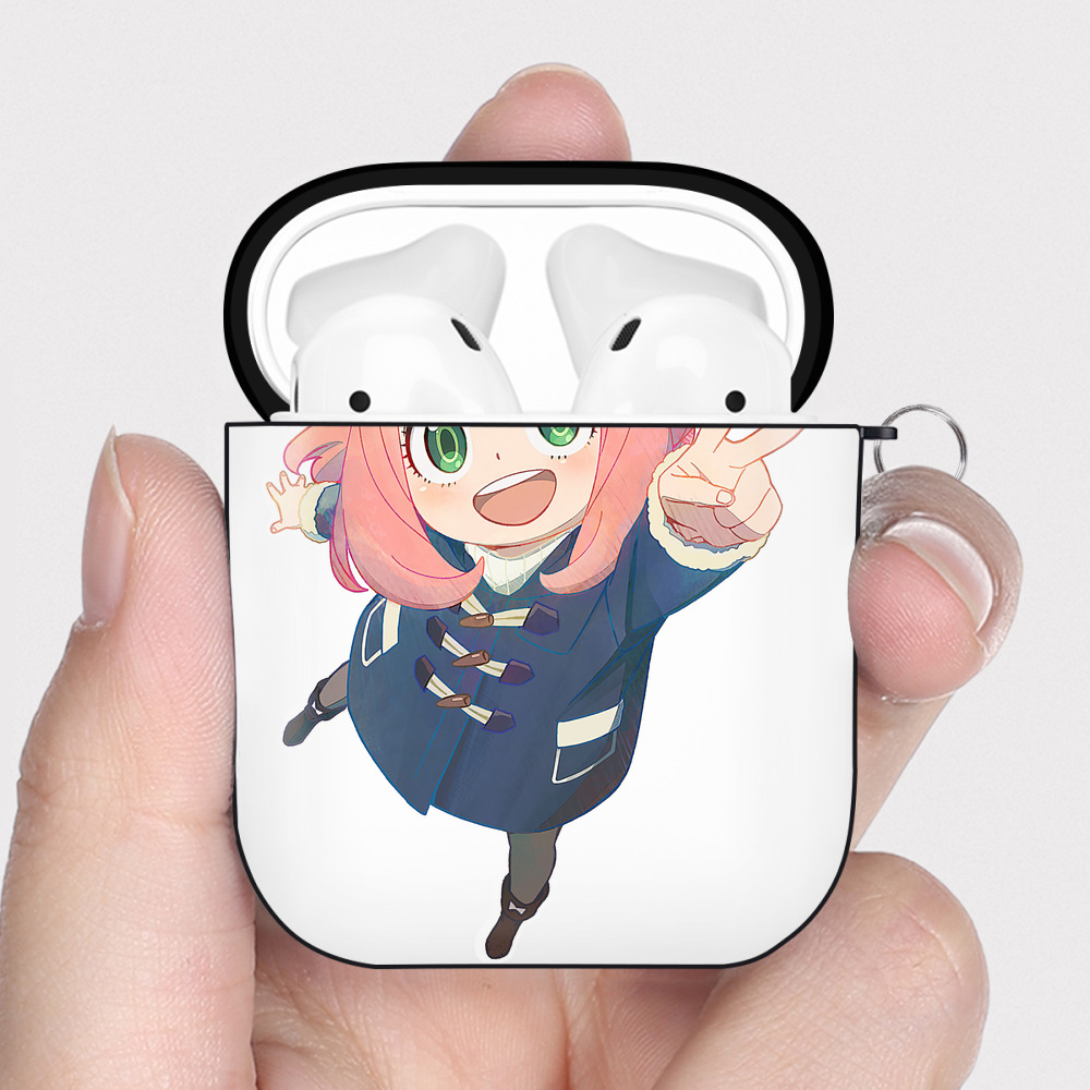 （画像用） SPY×FAMILY间谍家家酒 AirPods 第2世代保護ケース ハードシェル ブラック 耐衝撃・防指紋・カラビナ付き