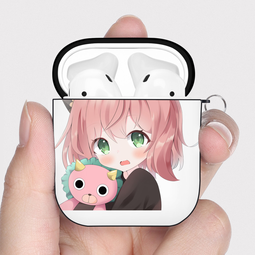 （画像用） SPY×FAMILY间谍家家酒 AirPods 第2世代保護ケース ハードシェル ブラック 耐衝撃・防指紋・カラビナ付き
