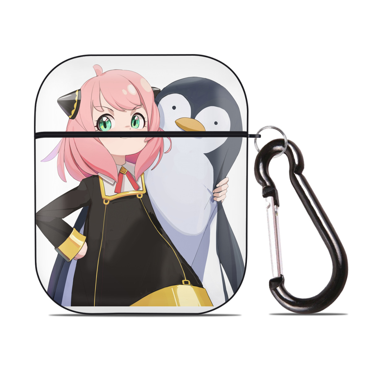 （画像用） SPY×FAMILY间谍家家酒 AirPods 第2世代保護ケース ハードシェル ブラック 耐衝撃・防指紋・カラビナ付き