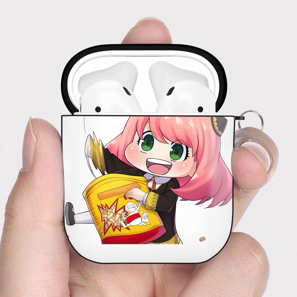 （画像用） SPY×FAMILY间谍家家酒 AirPods 第2世代保護ケース ハードシェル ブラック 耐衝撃・防指紋・カラビナ付き