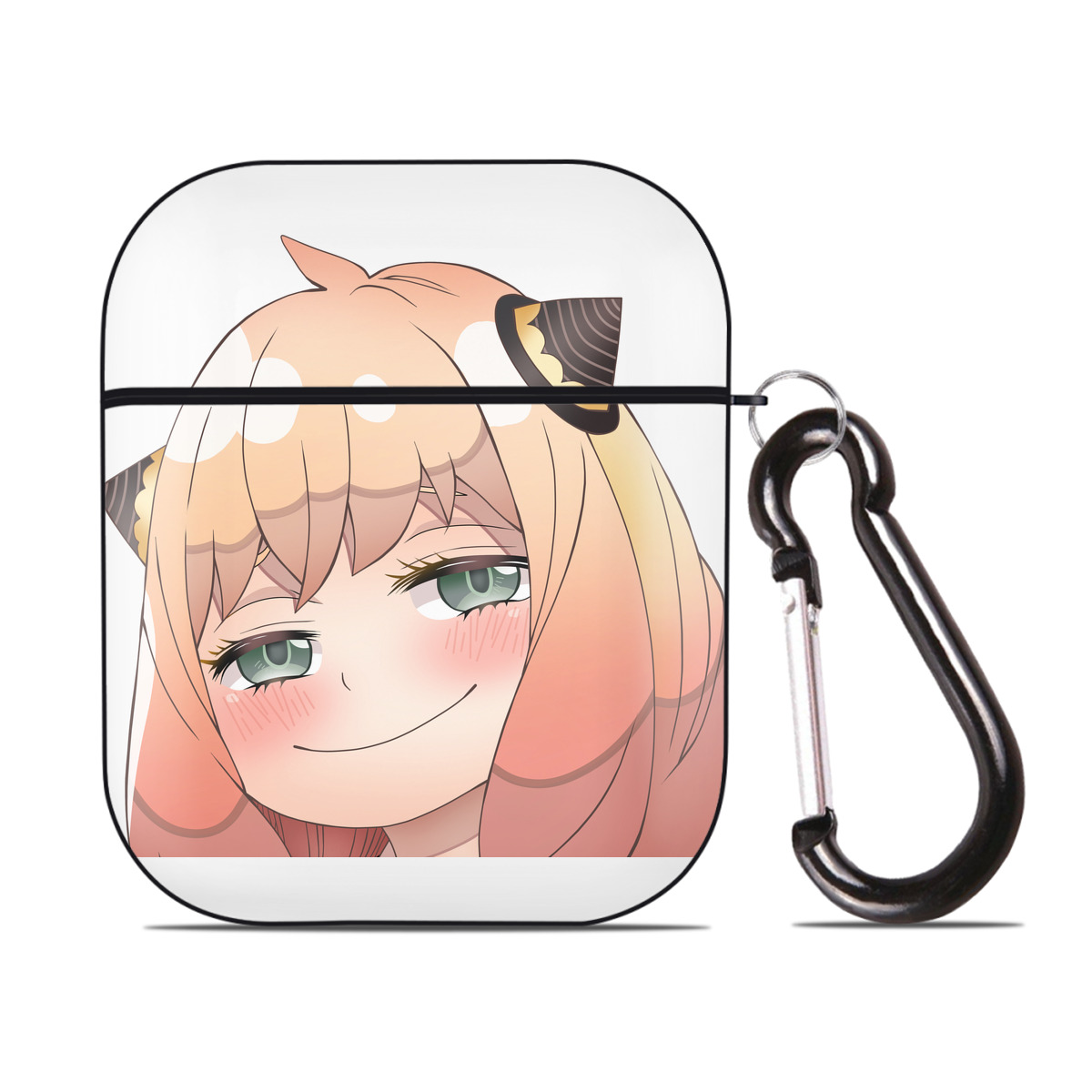 （画像用） SPY×FAMILY间谍家家酒 AirPods 第2世代保護ケース ハードシェル ブラック 耐衝撃・防指紋・カラビナ付き