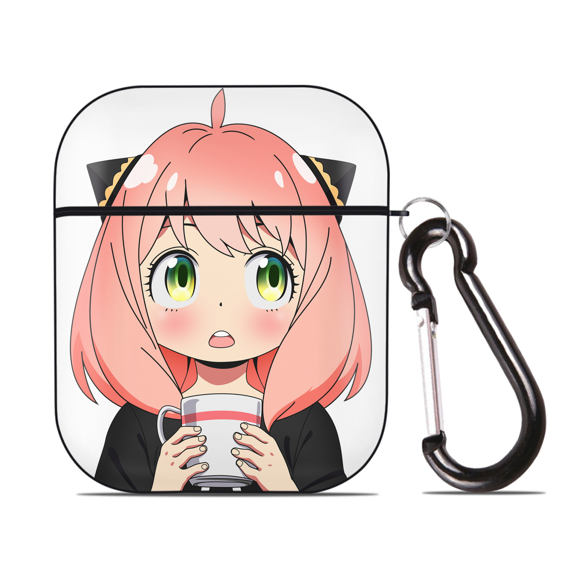 （画像用） SPY×FAMILY间谍家家酒 AirPods 第2世代保護ケース ハードシェル ブラック 耐衝撃・防指紋・カラビナ付き