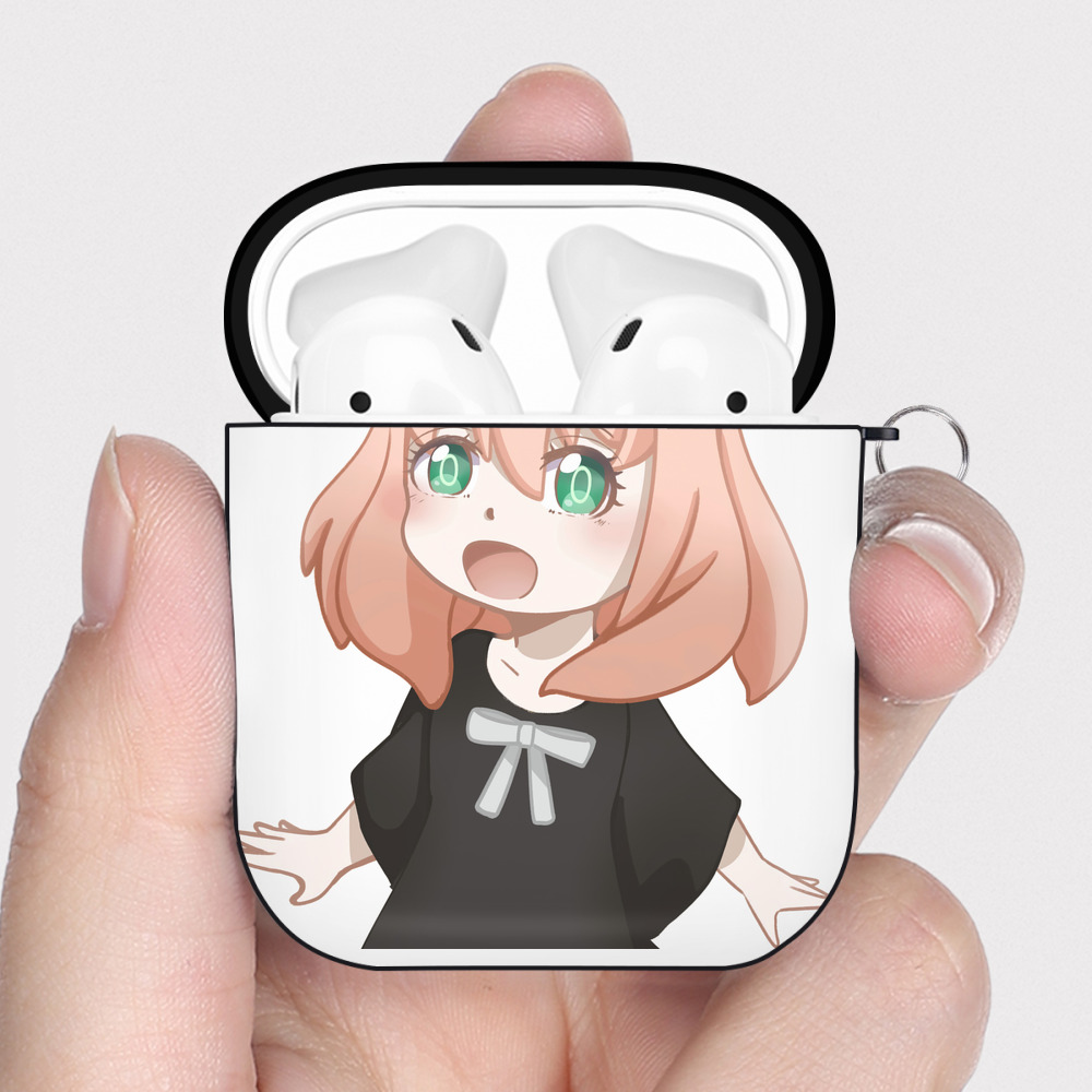 （画像用） SPY×FAMILY间谍家家酒 AirPods 第2世代保護ケース ハードシェル ブラック 耐衝撃・防指紋・カラビナ付き