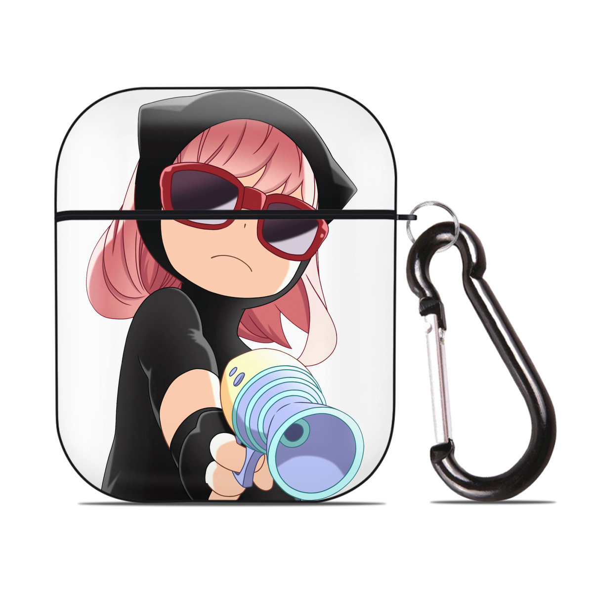 （画像用） SPY×FAMILY间谍家家酒 AirPods 第2世代保護ケース ハードシェル ブラック 耐衝撃・防指紋・カラビナ付き