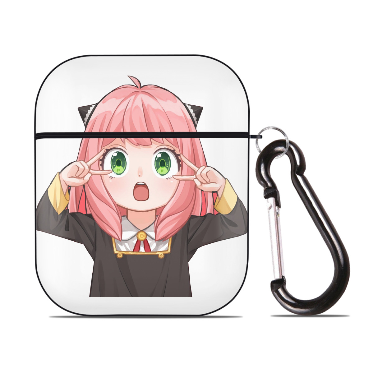 （画像用） SPY×FAMILY间谍家家酒 AirPods 第2世代保護ケース ハードシェル ブラック 耐衝撃・防指紋・カラビナ付き