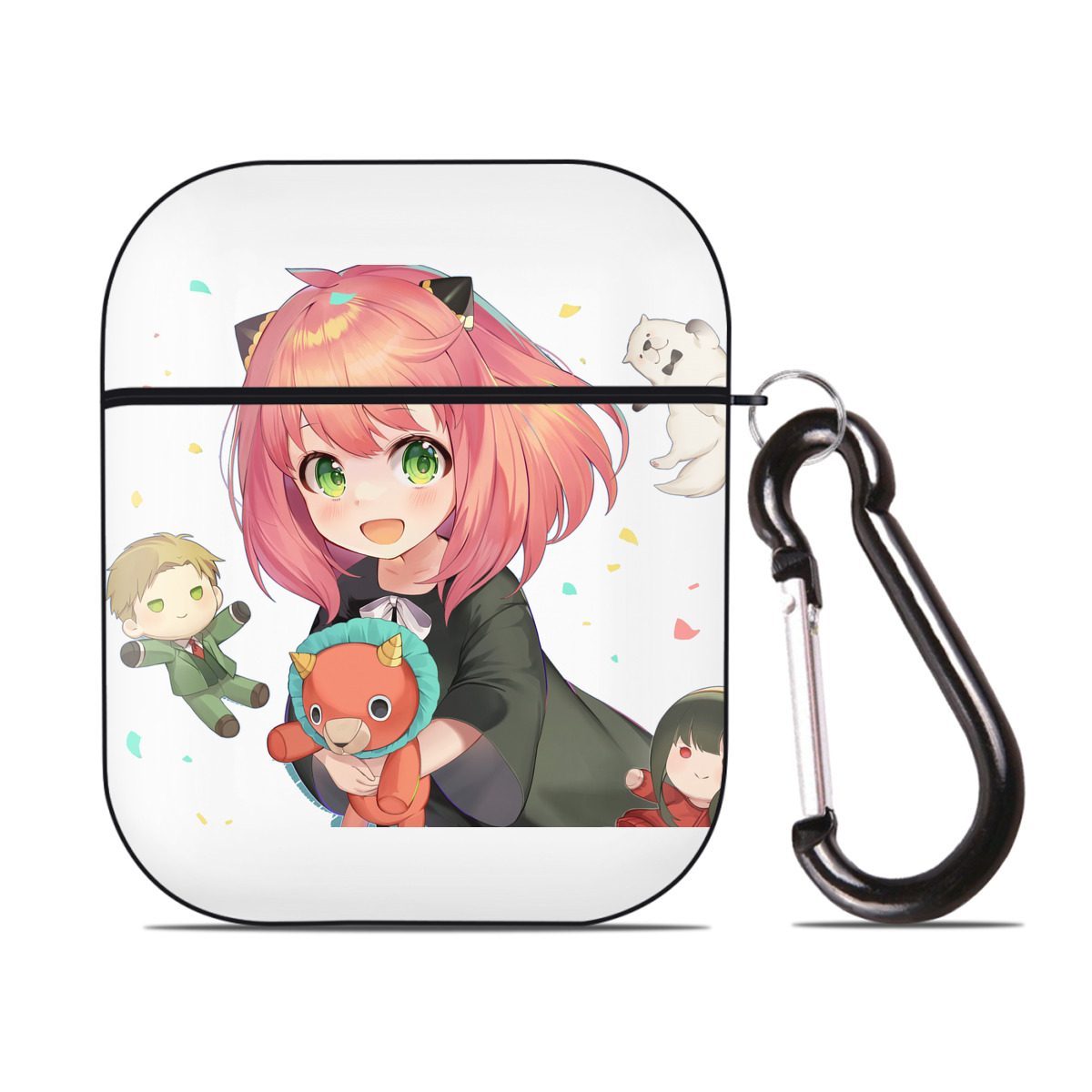 （画像用） SPY×FAMILY间谍家家酒 AirPods 第2世代保護ケース ハードシェル ブラック 耐衝撃・防指紋・カラビナ付き