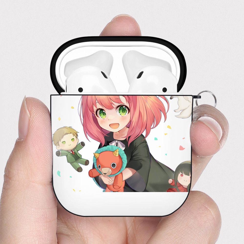 （画像用） SPY×FAMILY间谍家家酒 AirPods 第2世代保護ケース ハードシェル ブラック 耐衝撃・防指紋・カラビナ付き