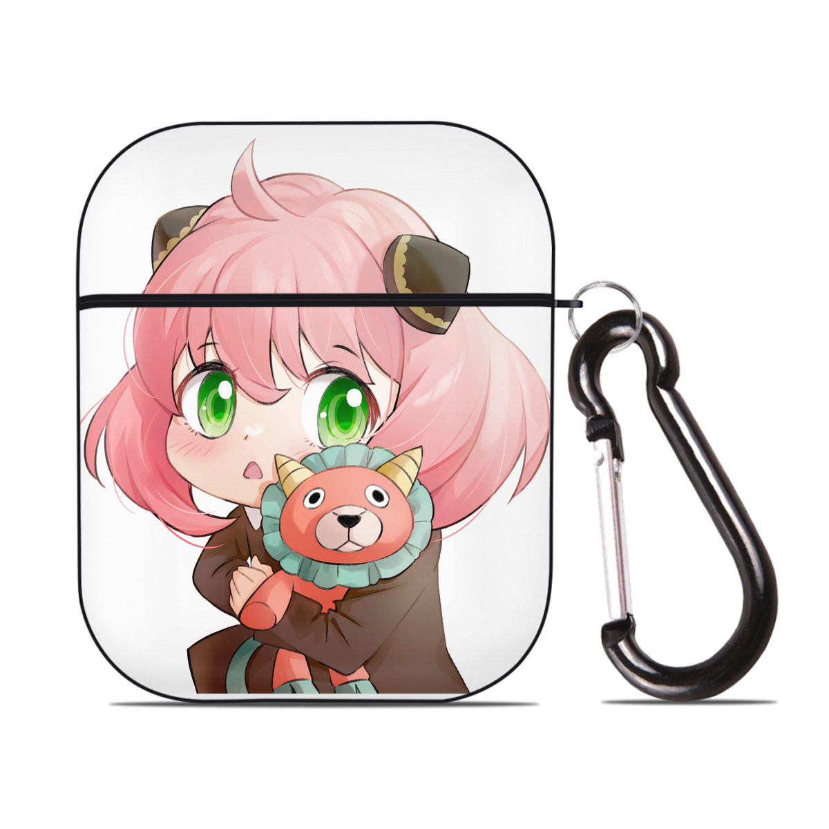 （画像用） SPY×FAMILY间谍家家酒 AirPods 第2世代保護ケース ハードシェル ブラック 耐衝撃・防指紋・カラビナ付き