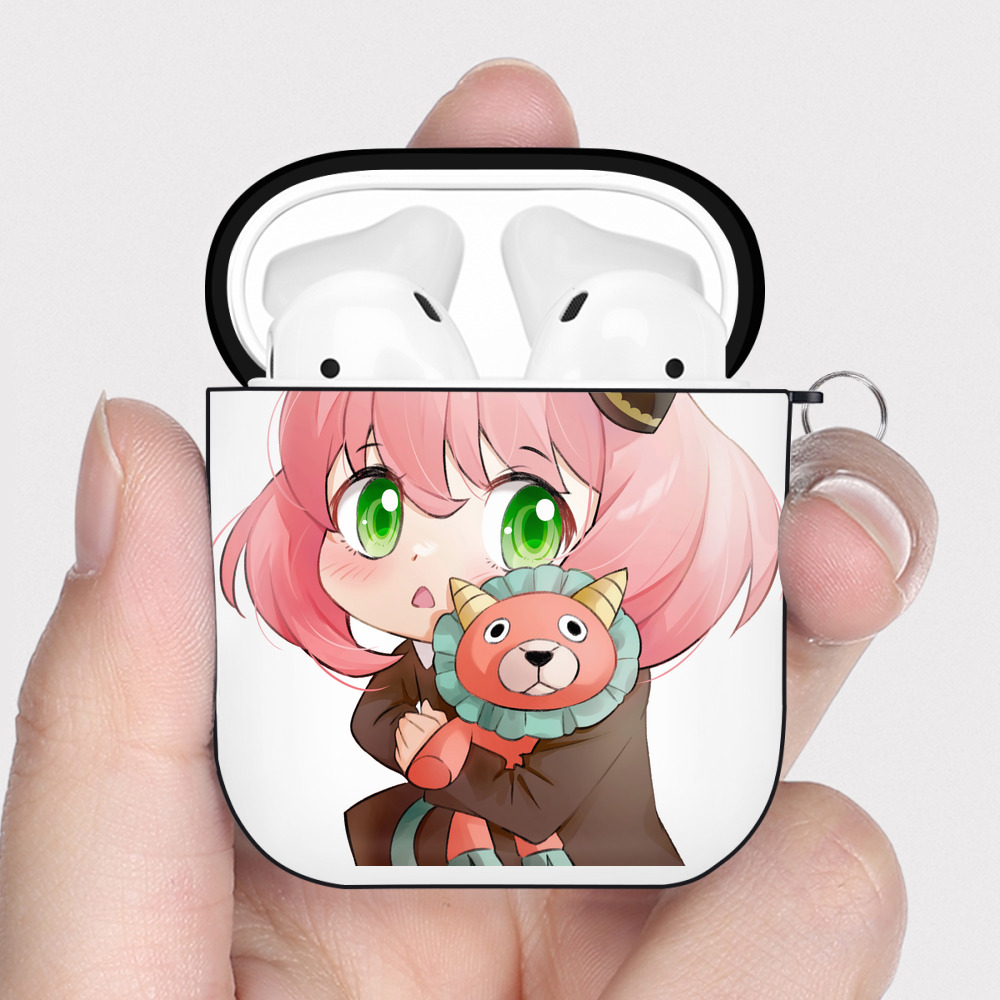 （画像用） SPY×FAMILY间谍家家酒 AirPods 第2世代保護ケース ハードシェル ブラック 耐衝撃・防指紋・カラビナ付き