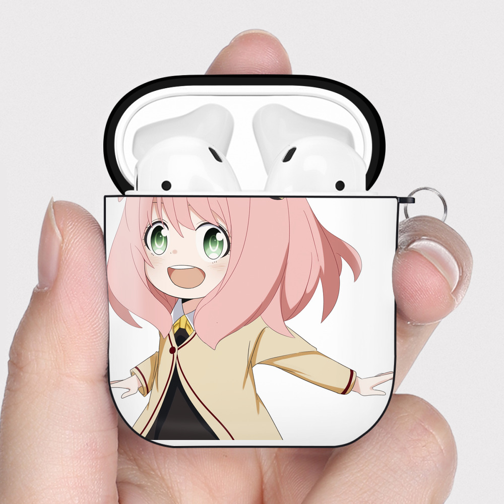 （画像用） SPY×FAMILY间谍家家酒 AirPods 第2世代保護ケース ハードシェル ブラック 耐衝撃・防指紋・カラビナ付き