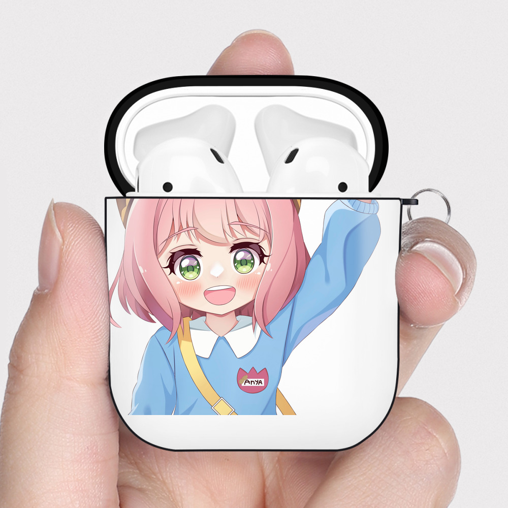 （画像用） SPY×FAMILY间谍家家酒 AirPods 第2世代保護ケース ハードシェル ブラック 耐衝撃・防指紋・カラビナ付き