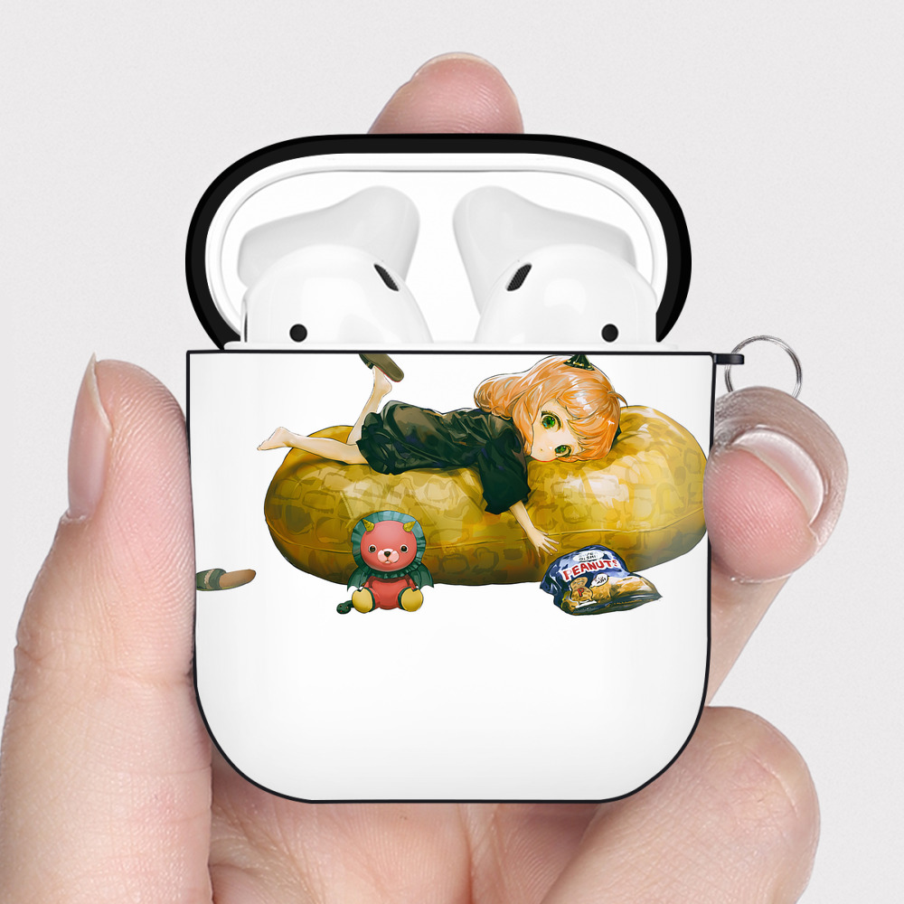 （画像用） SPY×FAMILY间谍家家酒 AirPods 第2世代保護ケース ハードシェル ブラック 耐衝撃・防指紋・カラビナ付き