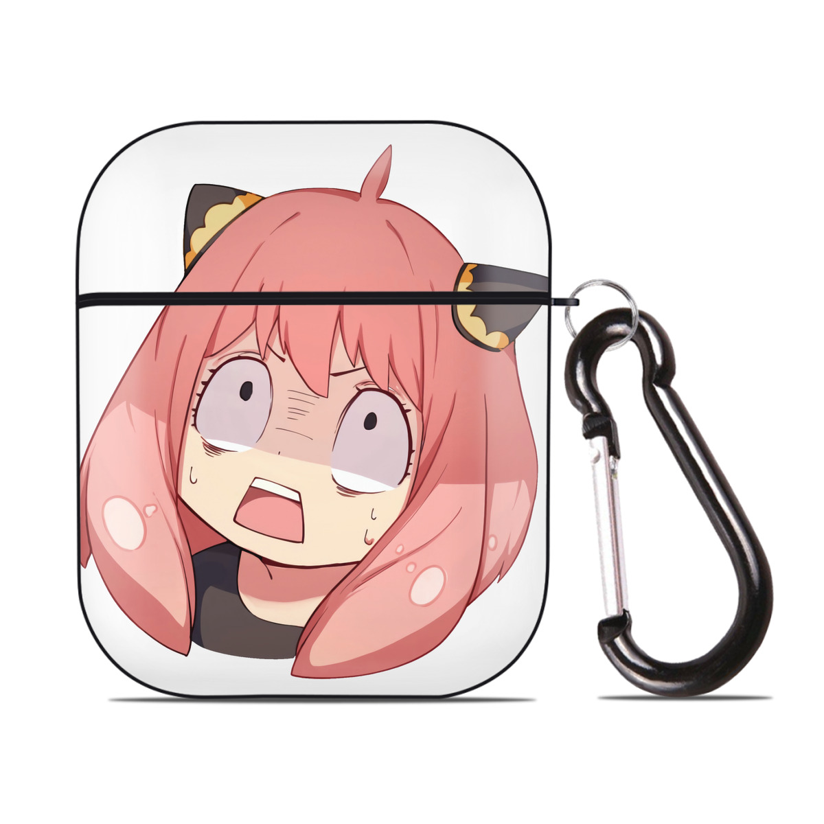（画像用） SPY×FAMILY间谍家家酒 AirPods 第2世代保護ケース ハードシェル ブラック 耐衝撃・防指紋・カラビナ付き