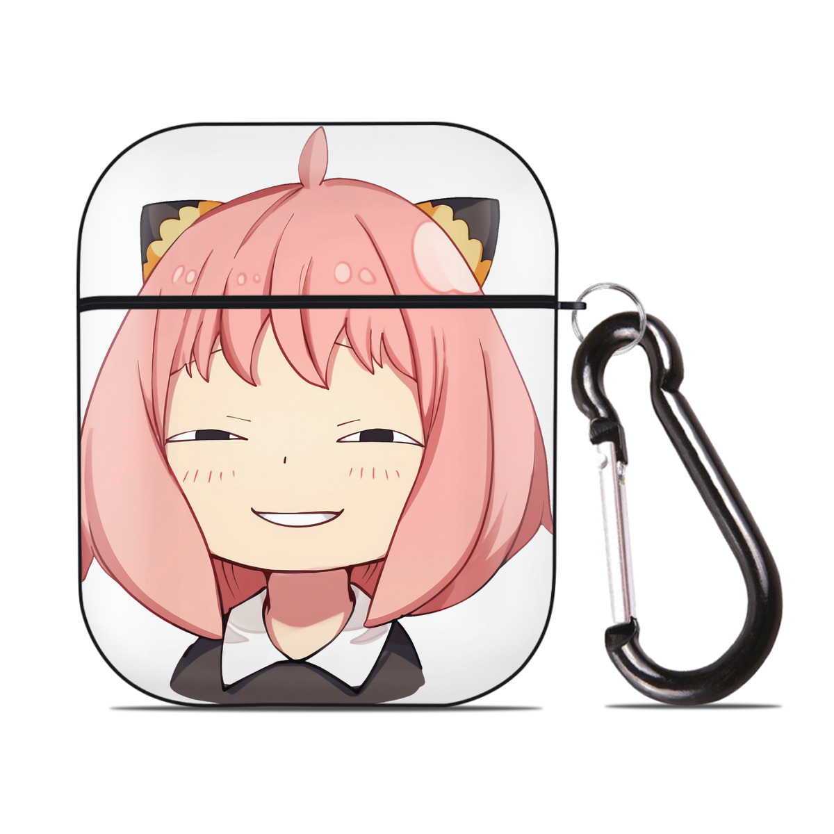 （画像用） SPY×FAMILY间谍家家酒 AirPods 第2世代保護ケース ハードシェル ブラック 耐衝撃・防指紋・カラビナ付き