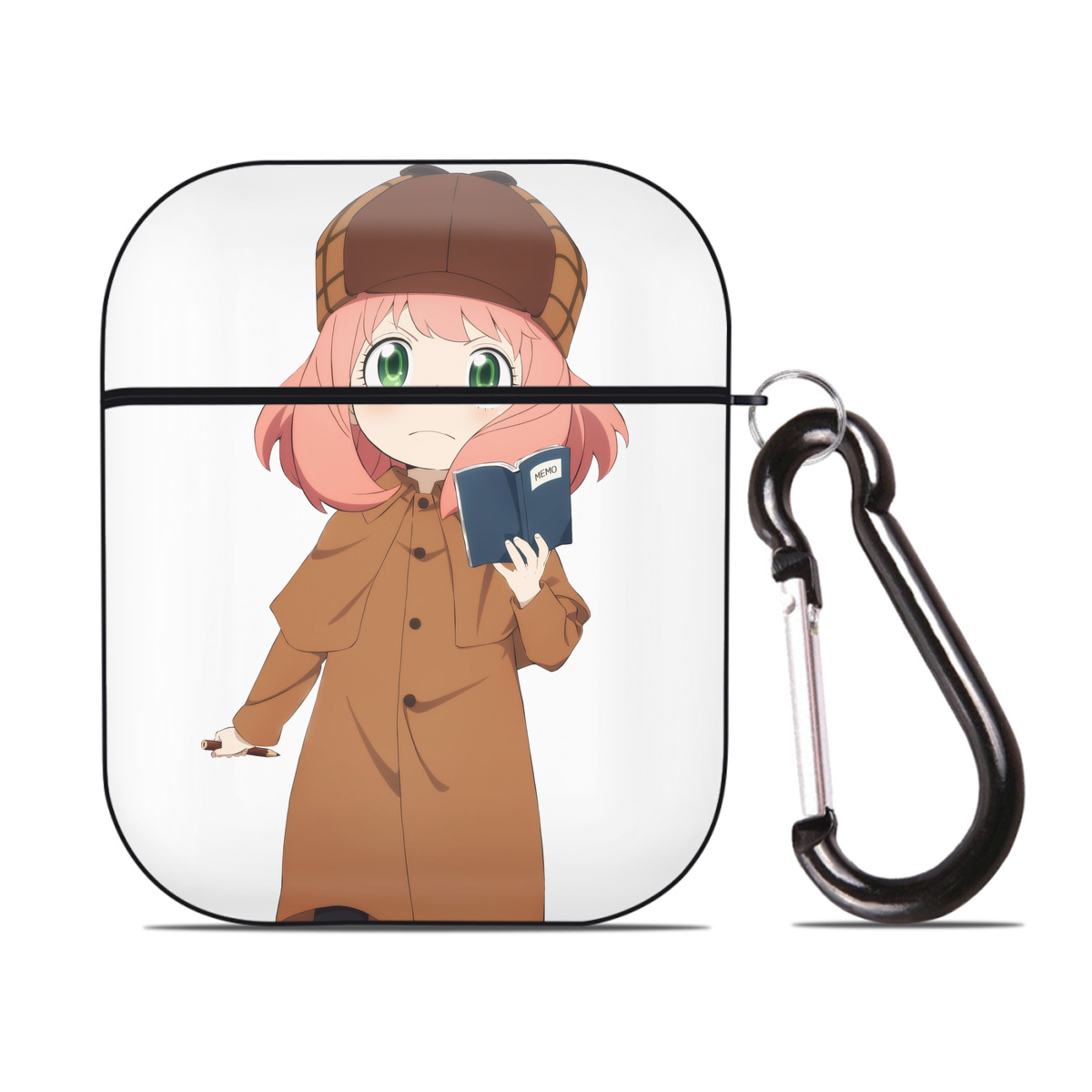 （画像用） SPY×FAMILY间谍家家酒 AirPods 第2世代保護ケース ハードシェル ブラック 耐衝撃・防指紋・カラビナ付き