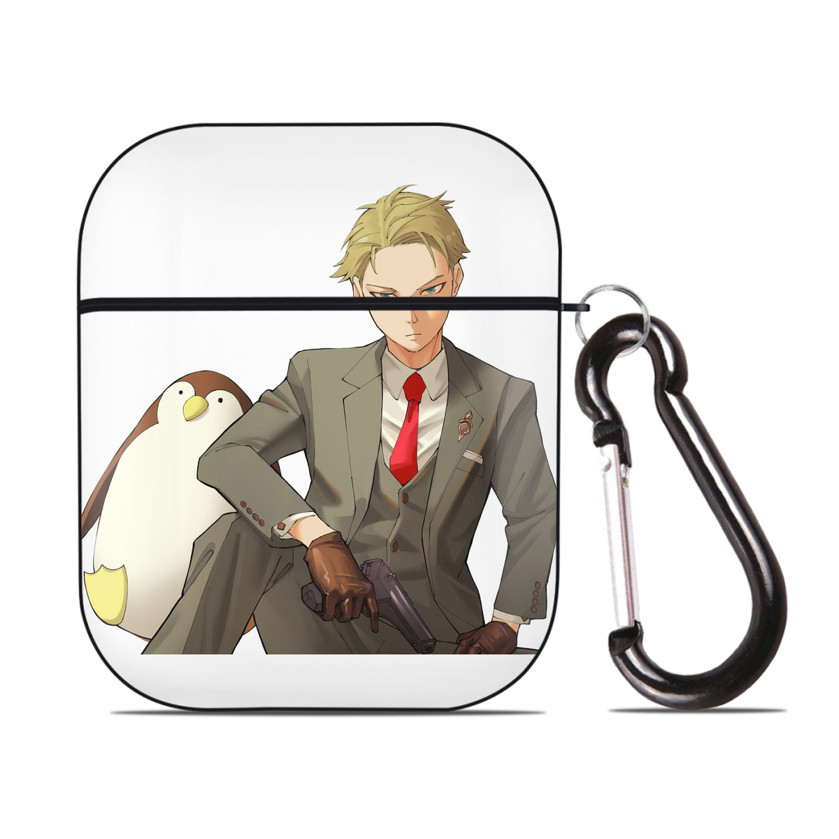 （画像用） SPY×FAMILY间谍家家酒 AirPods 第2世代保護ケース ハードシェル ブラック 耐衝撃・防指紋・カラビナ付き