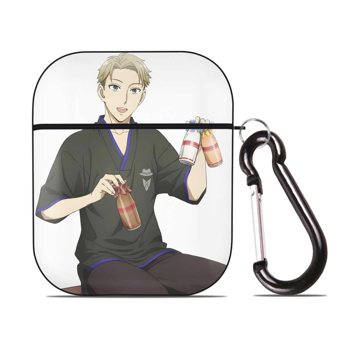 （画像用） SPY×FAMILY间谍家家酒 AirPods 第2世代保護ケース ハードシェル ブラック 耐衝撃・防指紋・カラビナ付き