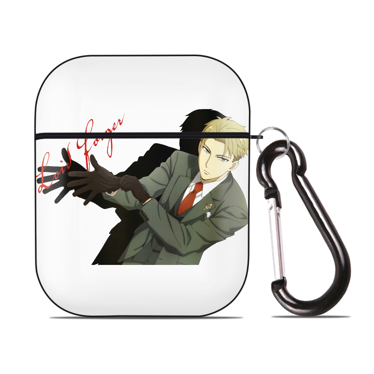 （画像用） SPY×FAMILY间谍家家酒 AirPods 第2世代保護ケース ハードシェル ブラック 耐衝撃・防指紋・カラビナ付き