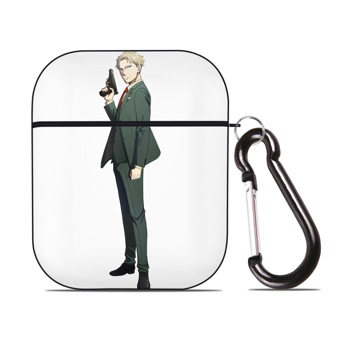 （画像用） SPY×FAMILY间谍家家酒 AirPods 第2世代保護ケース ハードシェル ブラック 耐衝撃・防指紋・カラビナ付き