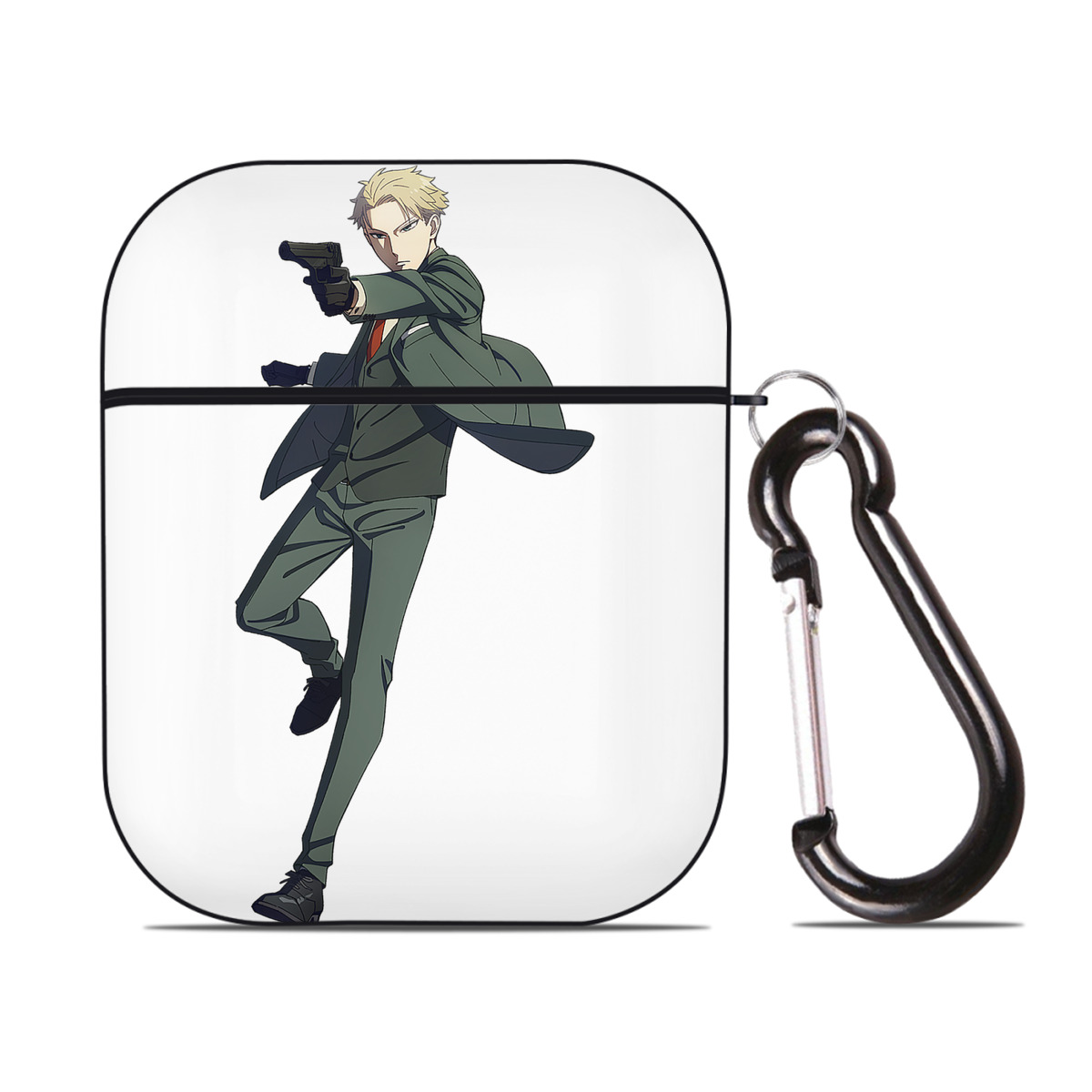 （画像用） SPY×FAMILY间谍家家酒 AirPods 第2世代保護ケース ハードシェル ブラック 耐衝撃・防指紋・カラビナ付き