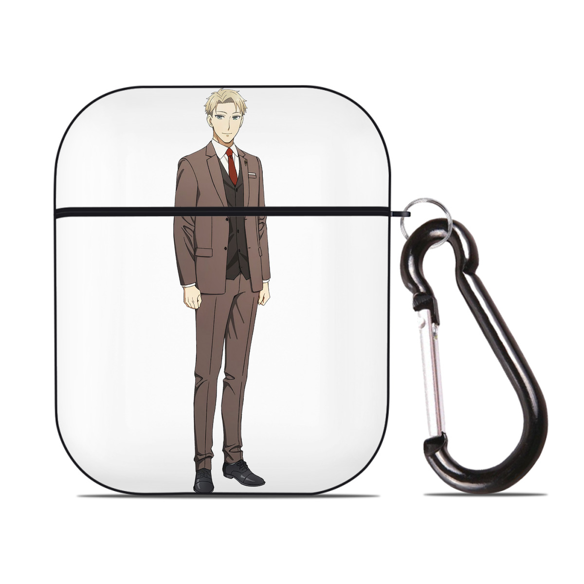 （画像用） SPY×FAMILY间谍家家酒 AirPods 第2世代保護ケース ハードシェル ブラック 耐衝撃・防指紋・カラビナ付き