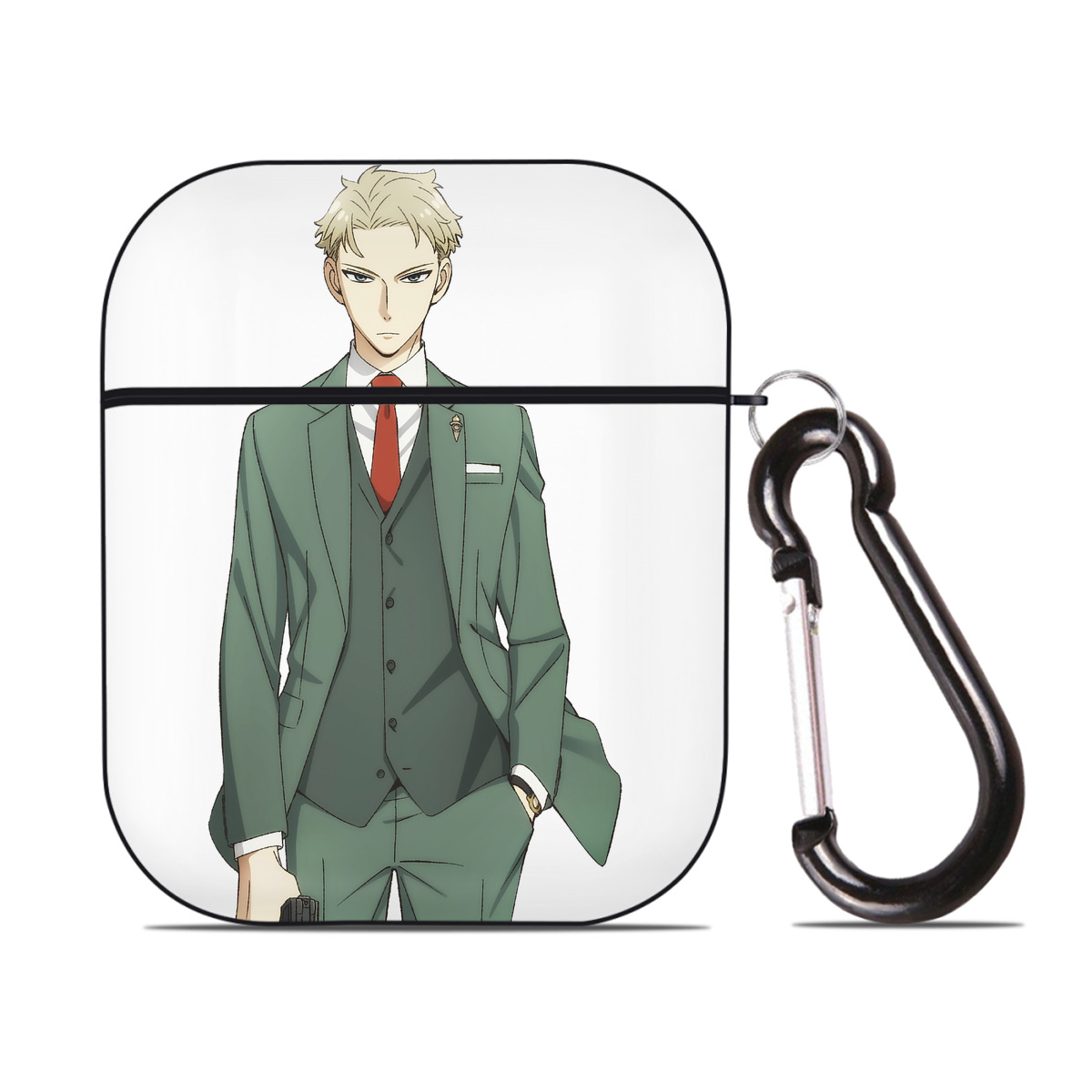 （画像用） SPY×FAMILY间谍家家酒 AirPods 第2世代保護ケース ハードシェル ブラック 耐衝撃・防指紋・カラビナ付き