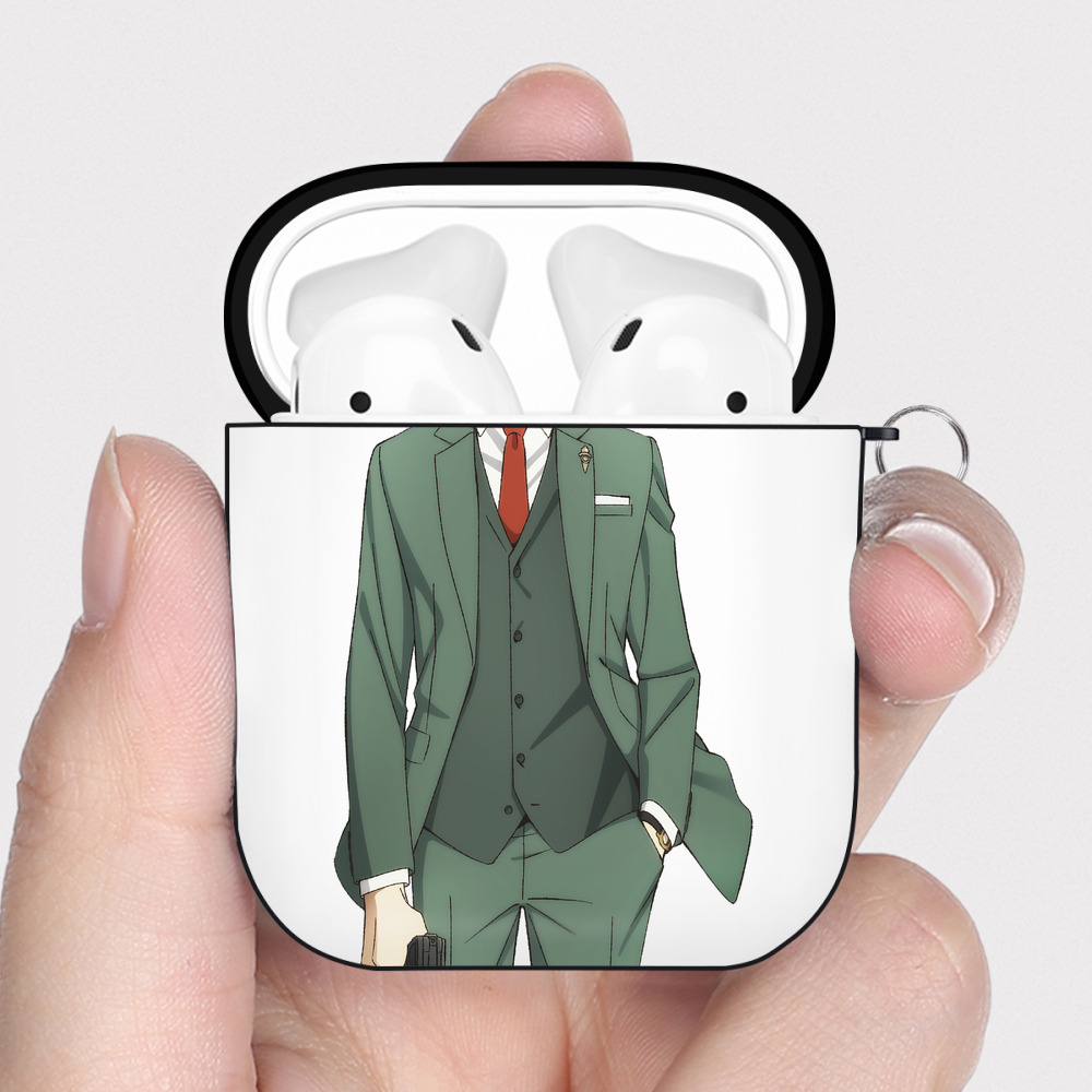 （画像用） SPY×FAMILY间谍家家酒 AirPods 第2世代保護ケース ハードシェル ブラック 耐衝撃・防指紋・カラビナ付き