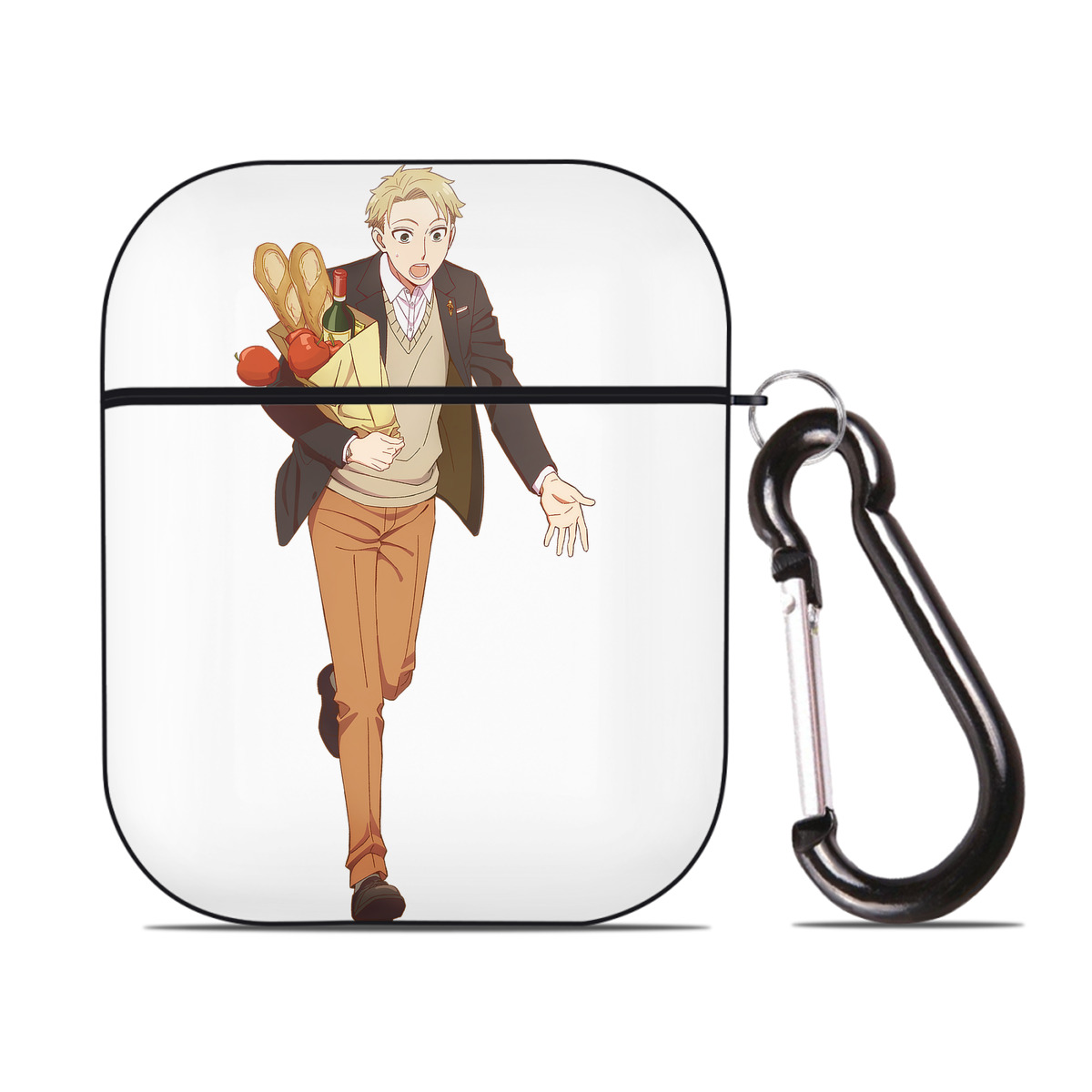 （画像用） SPY×FAMILY间谍家家酒 AirPods 第2世代保護ケース ハードシェル ブラック 耐衝撃・防指紋・カラビナ付き