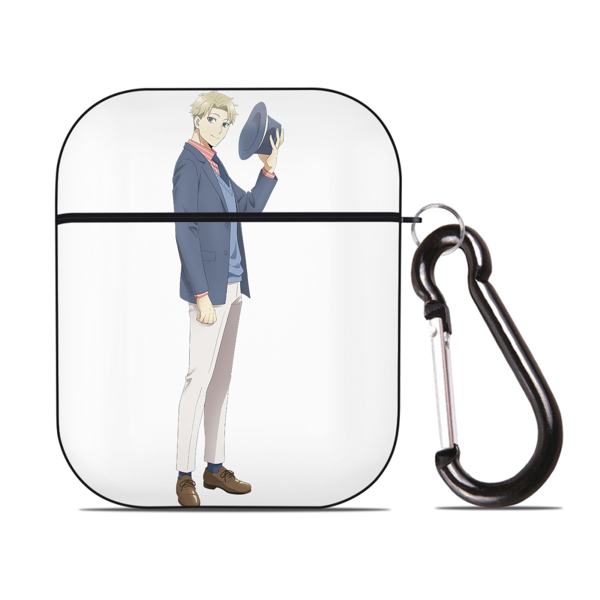 （画像用） SPY×FAMILY间谍家家酒 AirPods 第2世代保護ケース ハードシェル ブラック 耐衝撃・防指紋・カラビナ付き