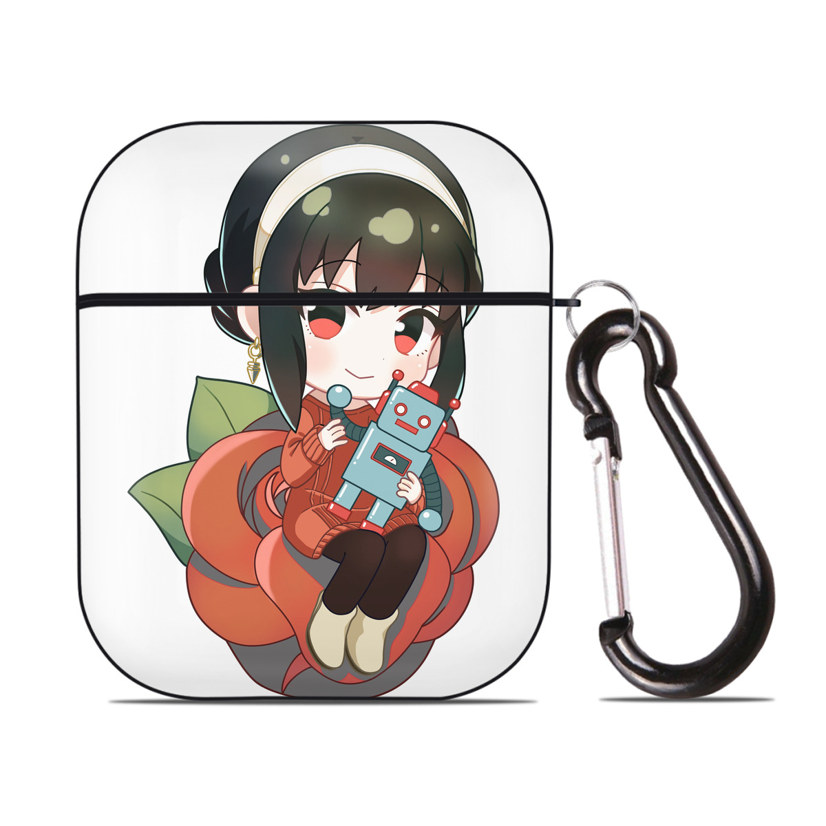 （画像用） SPY×FAMILY间谍家家酒 AirPods 第2世代保護ケース ハードシェル ブラック 耐衝撃・防指紋・カラビナ付き