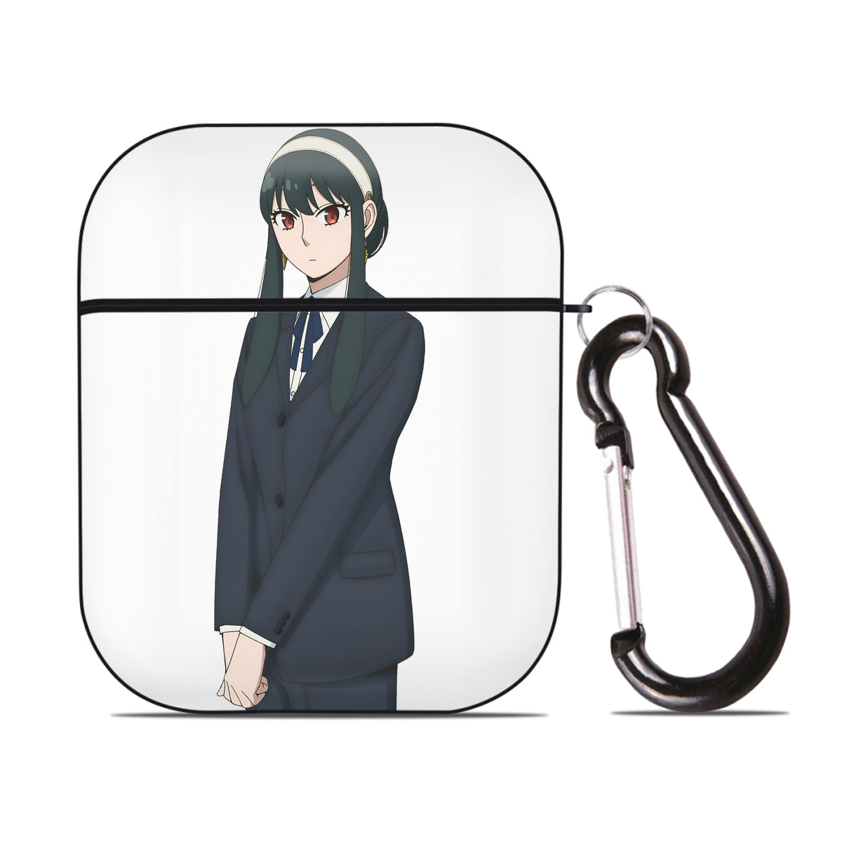 （画像用） SPY×FAMILY间谍家家酒 AirPods 第2世代保護ケース ハードシェル ブラック 耐衝撃・防指紋・カラビナ付き