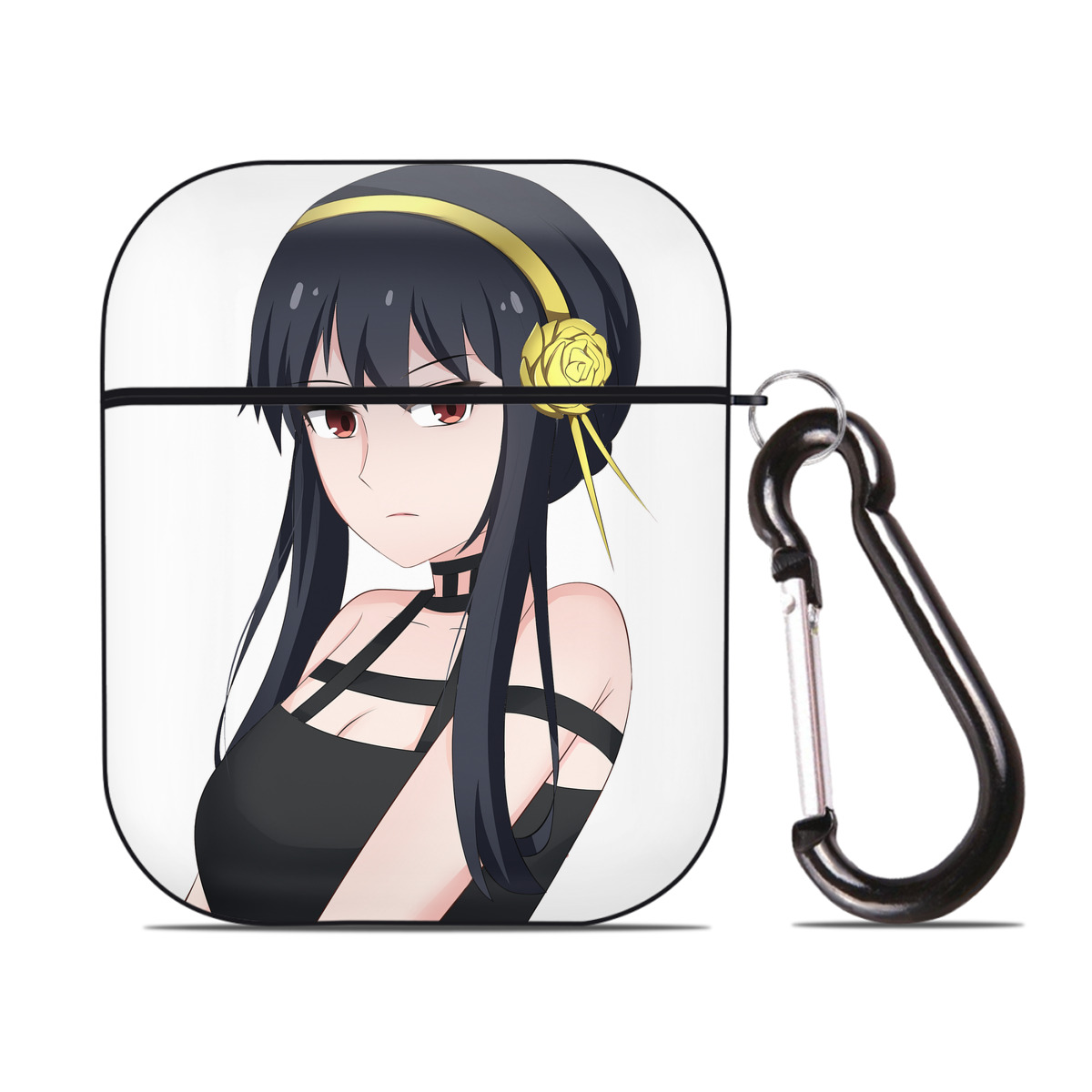 （画像用） SPY×FAMILY间谍家家酒 AirPods 第2世代保護ケース ハードシェル ブラック 耐衝撃・防指紋・カラビナ付き