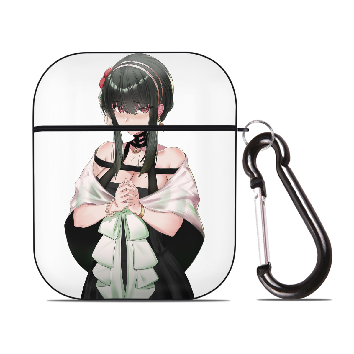 （画像用） SPY×FAMILY间谍家家酒 AirPods 第2世代保護ケース ハードシェル ブラック 耐衝撃・防指紋・カラビナ付き