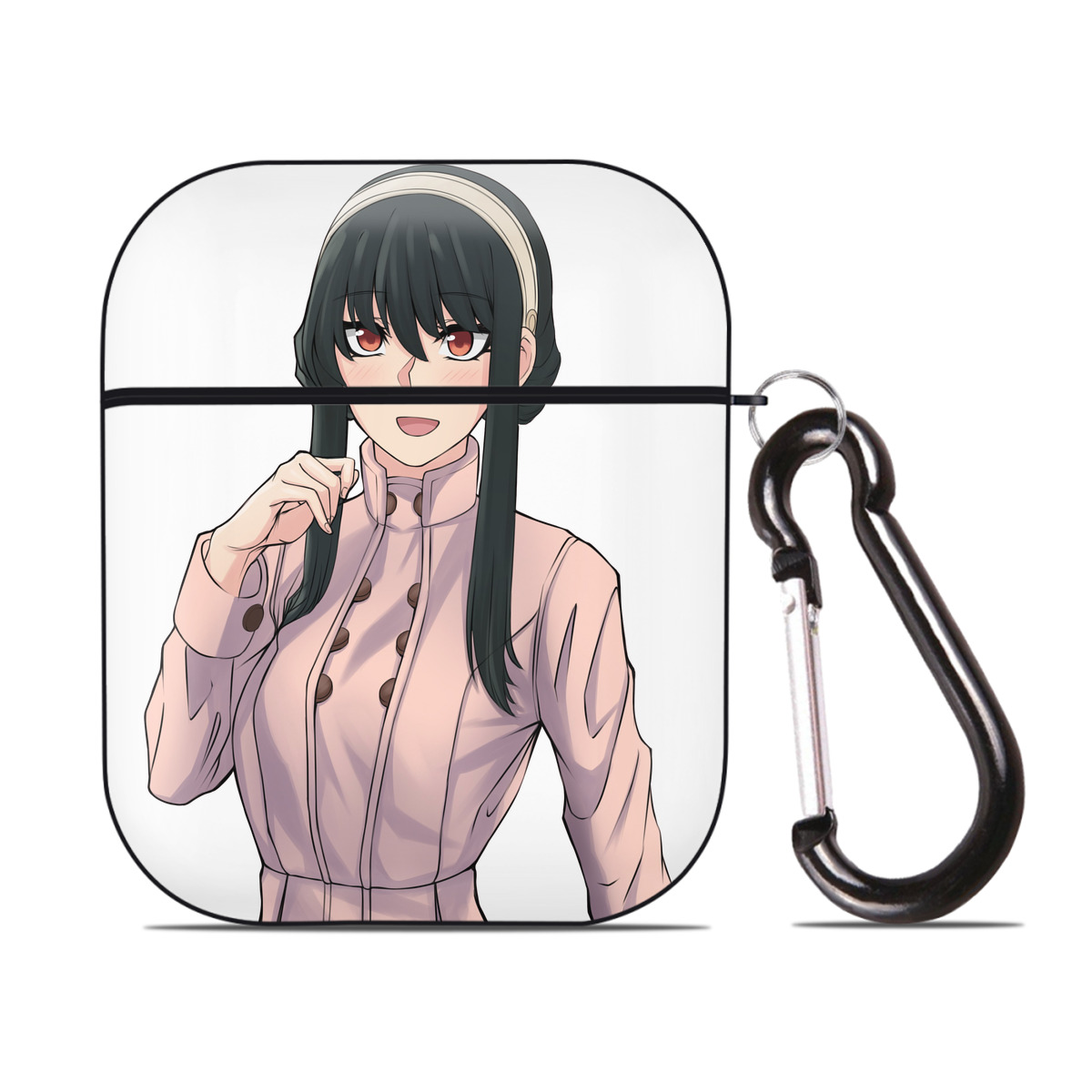 （画像用） SPY×FAMILY间谍家家酒 AirPods 第2世代保護ケース ハードシェル ブラック 耐衝撃・防指紋・カラビナ付き