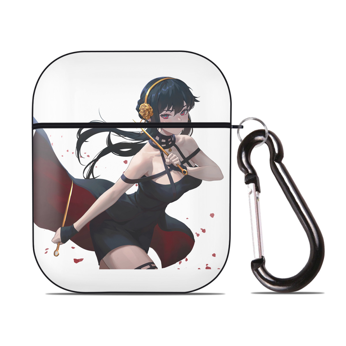 （画像用） SPY×FAMILY间谍家家酒 AirPods 第2世代保護ケース ハードシェル ブラック 耐衝撃・防指紋・カラビナ付き