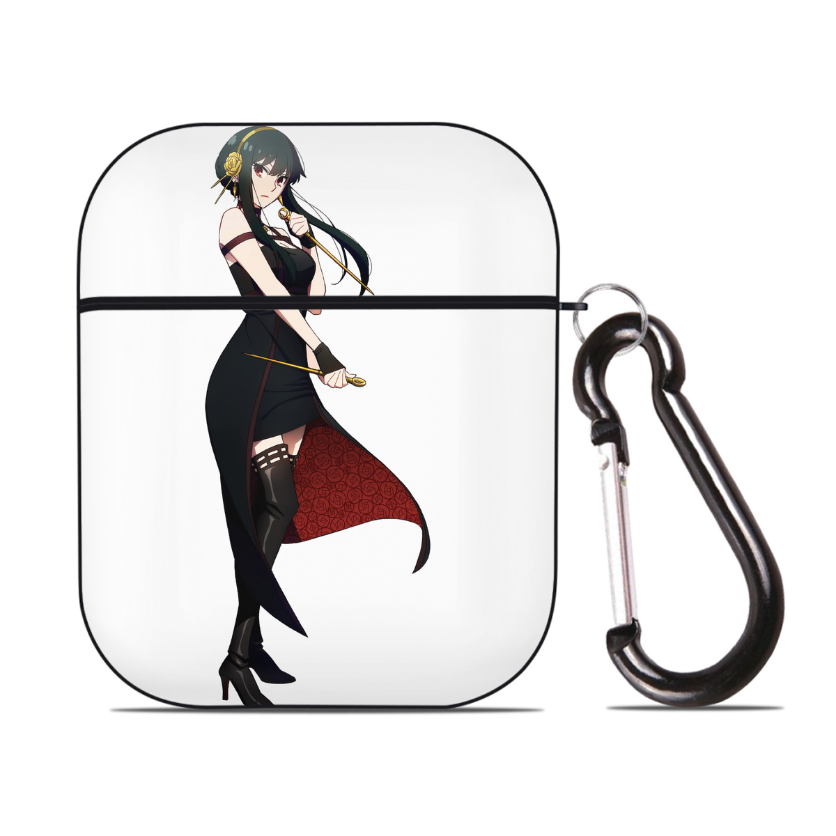（画像用） SPY×FAMILY间谍家家酒 AirPods 第2世代保護ケース ハードシェル ブラック 耐衝撃・防指紋・カラビナ付き