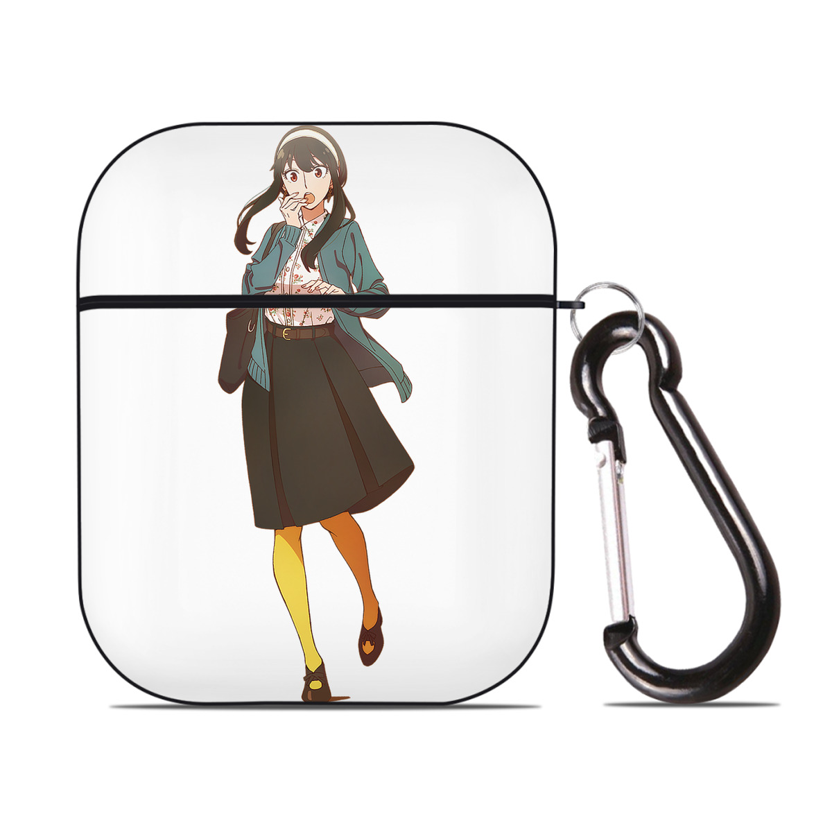 （画像用） SPY×FAMILY间谍家家酒 AirPods 第2世代保護ケース ハードシェル ブラック 耐衝撃・防指紋・カラビナ付き