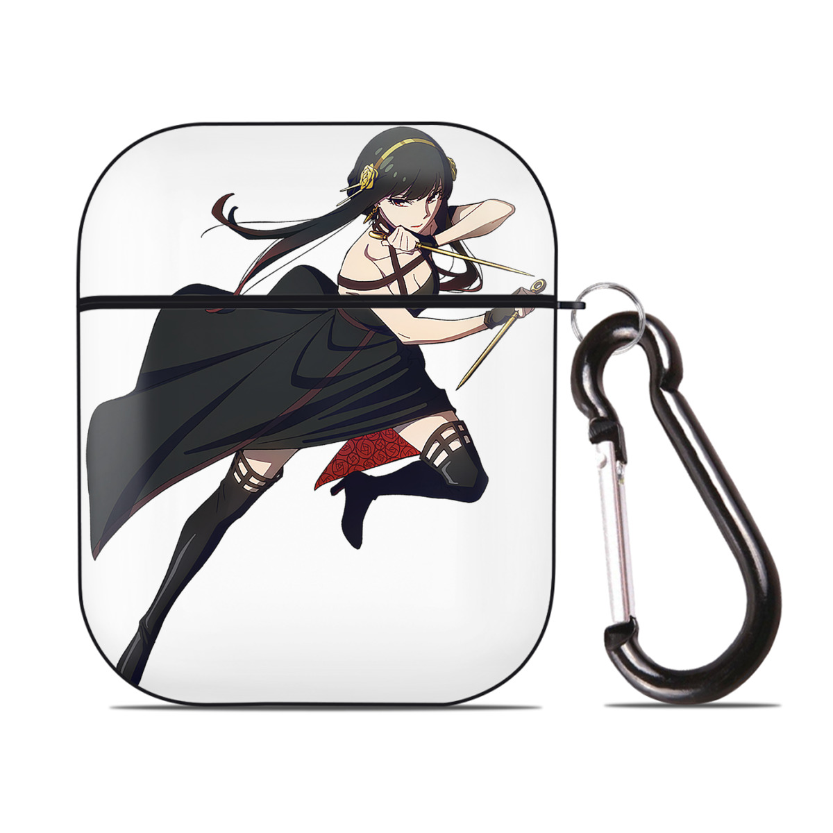 （画像用） SPY×FAMILY间谍家家酒 AirPods 第2世代保護ケース ハードシェル ブラック 耐衝撃・防指紋・カラビナ付き